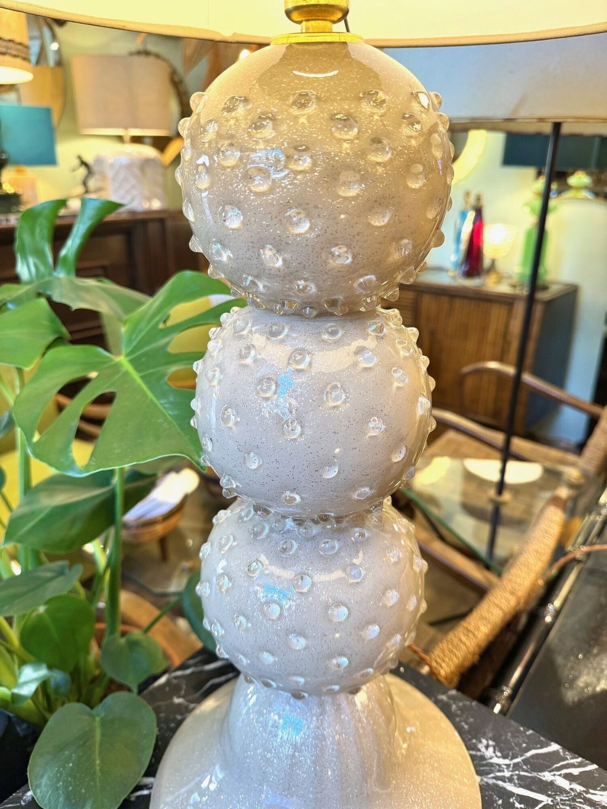 A Large 1980s Avventurina Murano Taupe Coloured Glass Ball Lamp With Brass Fittings photo vintage