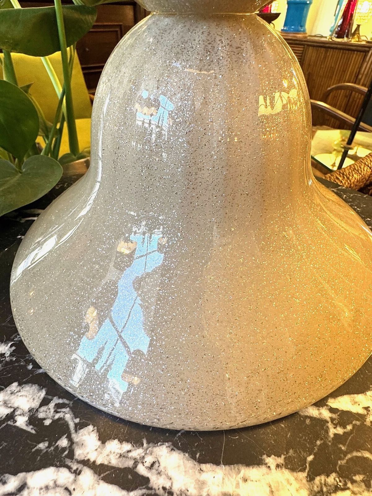 photo furniture A Large 1980s Avventurina Murano Taupe Coloured Glass Ball Lamp With Brass Fittings