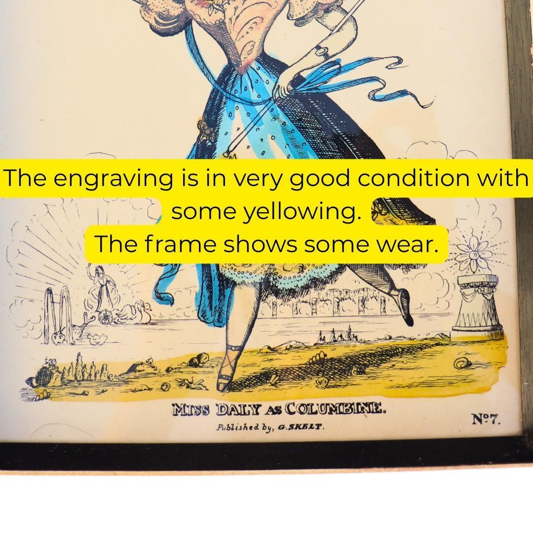 Framed Hand Coloured Engraving Of Miss Dally As Columbine By G Skelt N 7 Commedia Del'arte Theatrical Decor 1902 Drawn Published 1950's photo Art