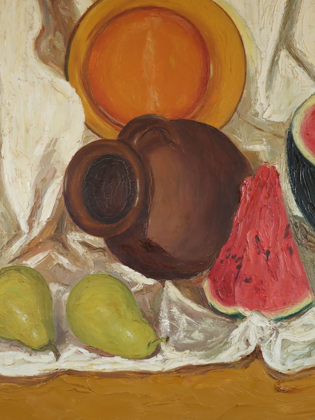 Watermelon & Pot  Oil Painting photo vintage