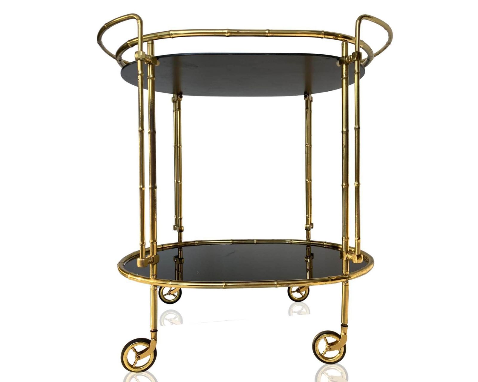 Black Gold Bar Cart | 1pc Oval Serving Trolley | Glass And Brass photo furniture