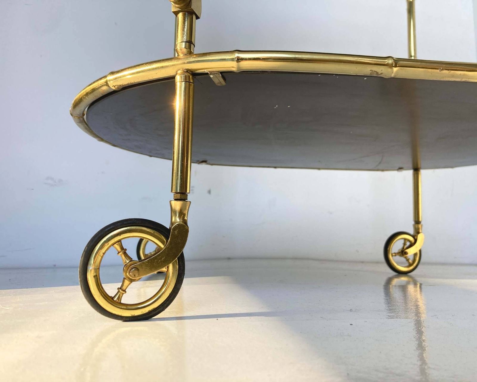 Black Gold Bar Cart | 1pc Oval Serving Trolley | Glass And Brass photo vintage