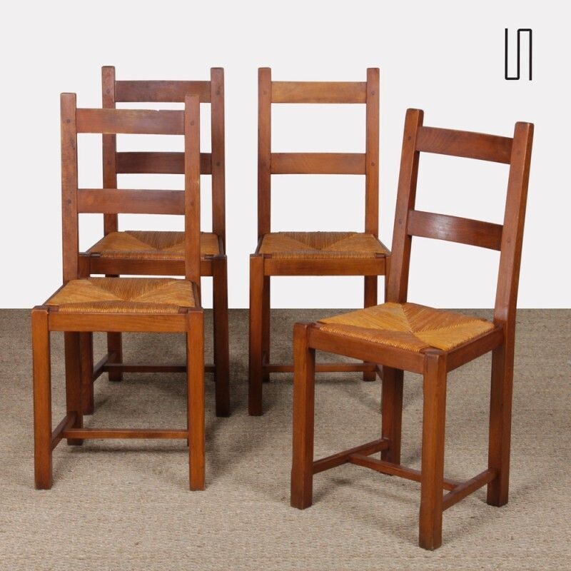 Suite Of 4 Wooden Chairs From The 1960s