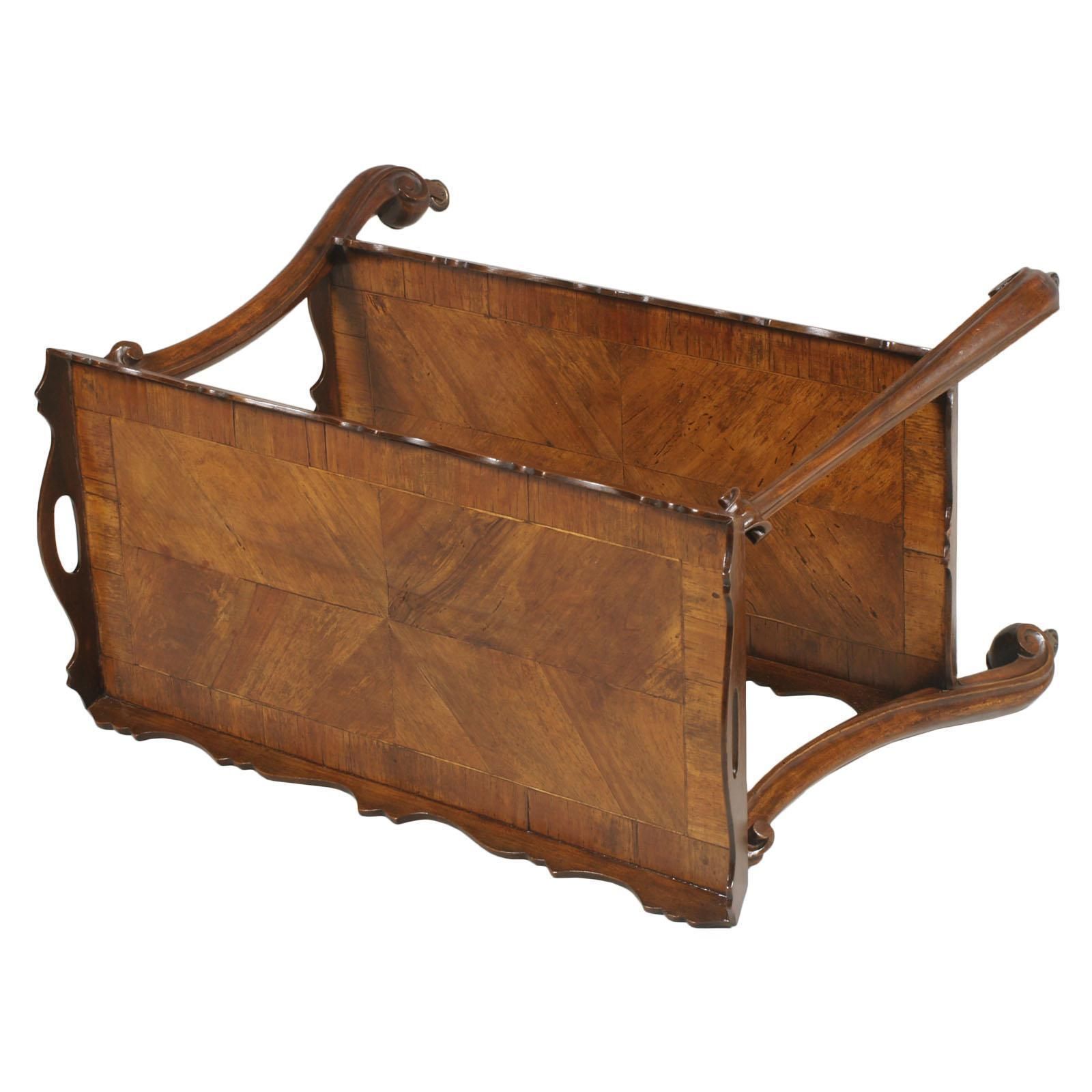 Trolley Bar Cart Baroque Revival, Hand Carved Walnut, Veneer Inlaid, Burl Walnut photo for sale