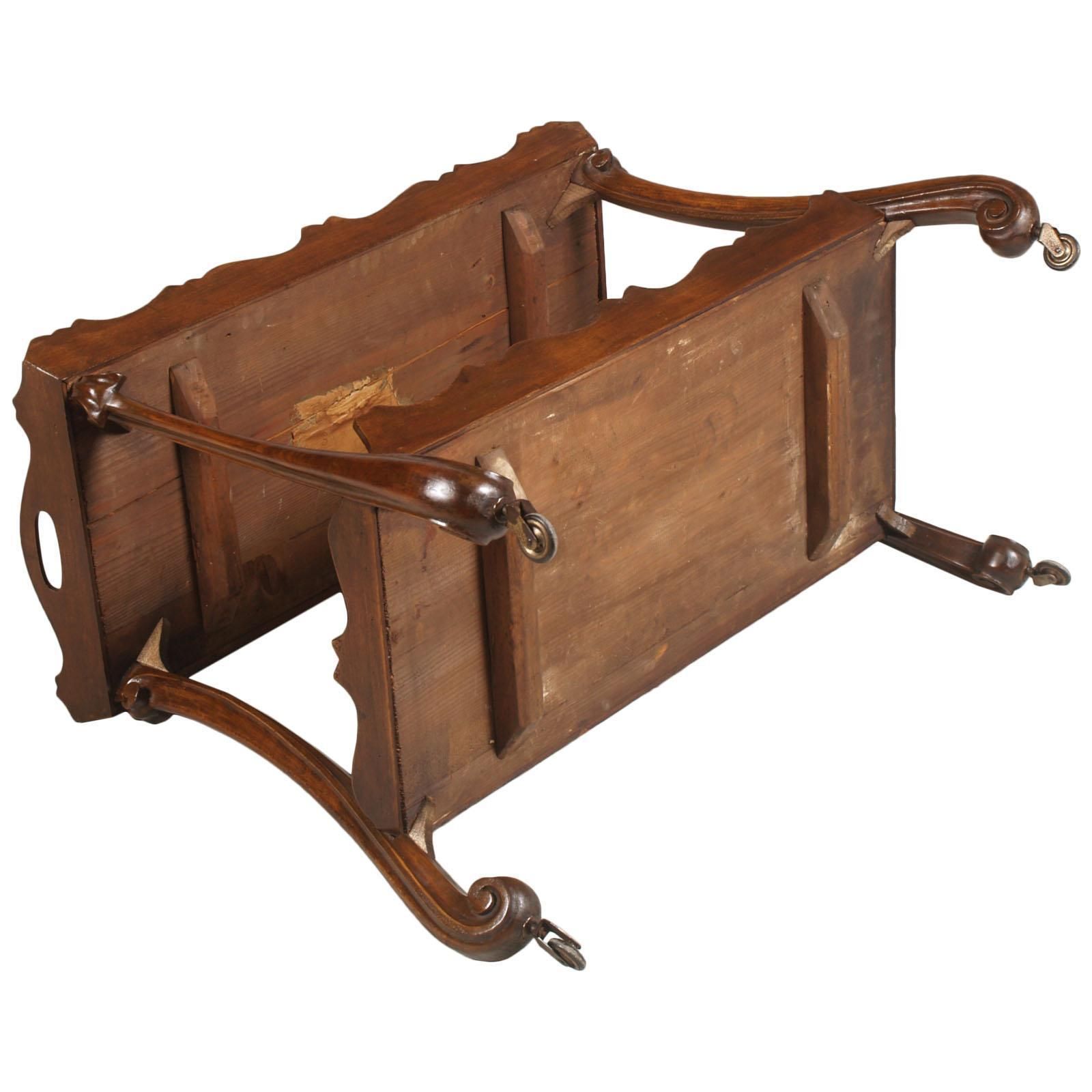 photo furniture Trolley Bar Cart Baroque Revival, Hand Carved Walnut, Veneer Inlaid, Burl Walnut