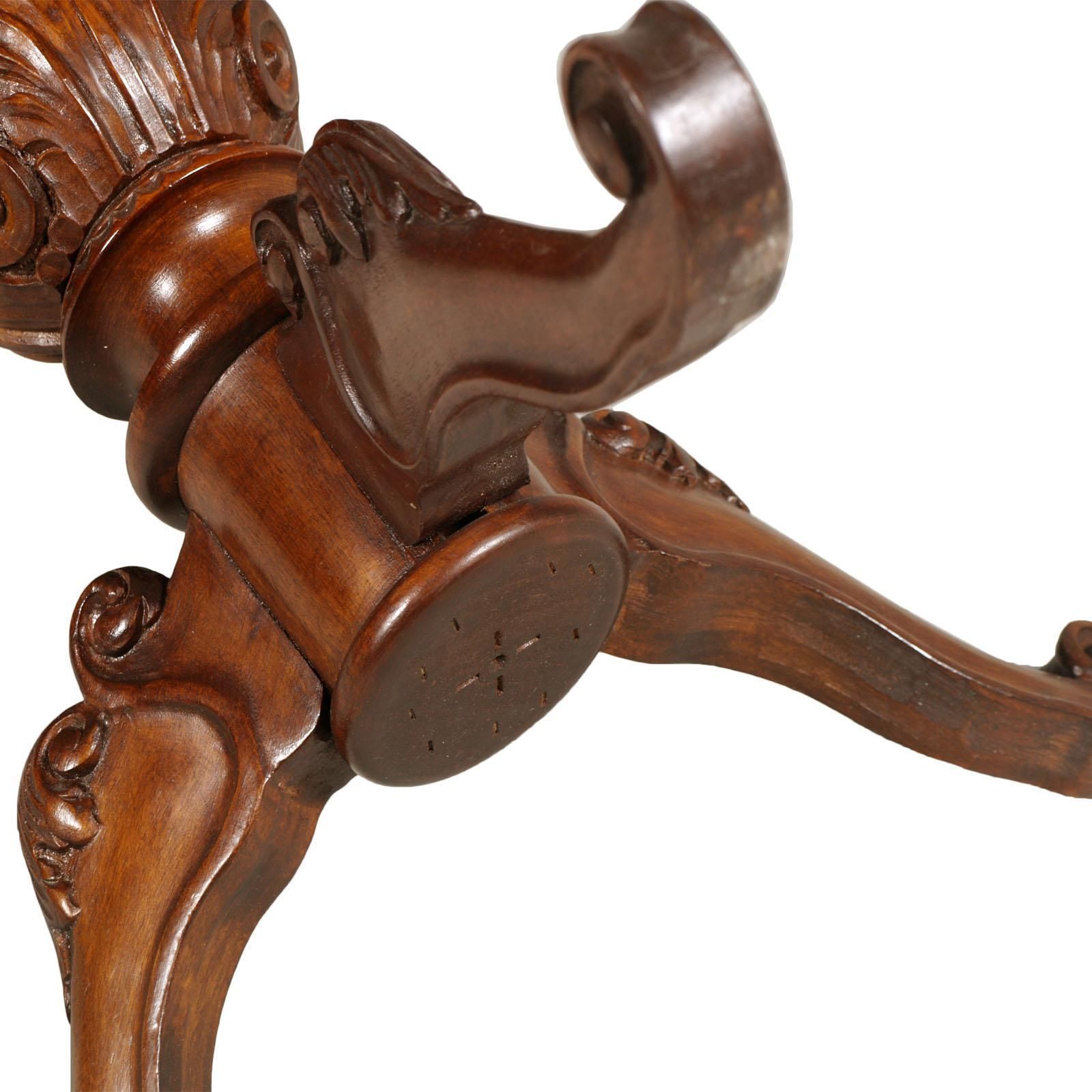 photo for sale Italian 1940s Baroque Round Coffee Table Burl Walnut, Carved Walnut Wax Polished