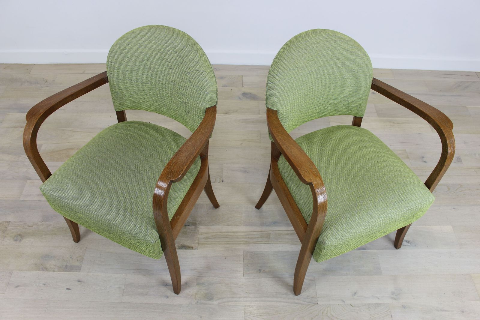 photo for sale Stylish Pair French Oak Bridge Chairs C 1950