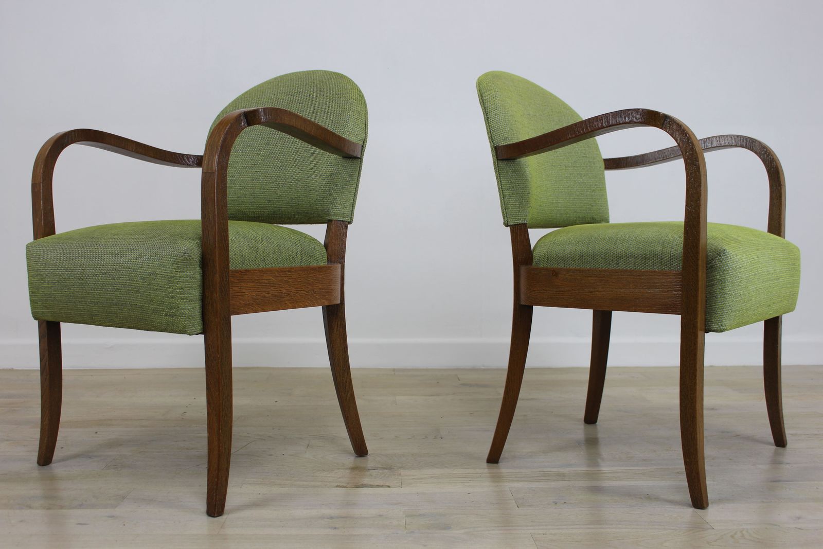 575.0 Stylish Pair French Oak Bridge Chairs C 1950 photo