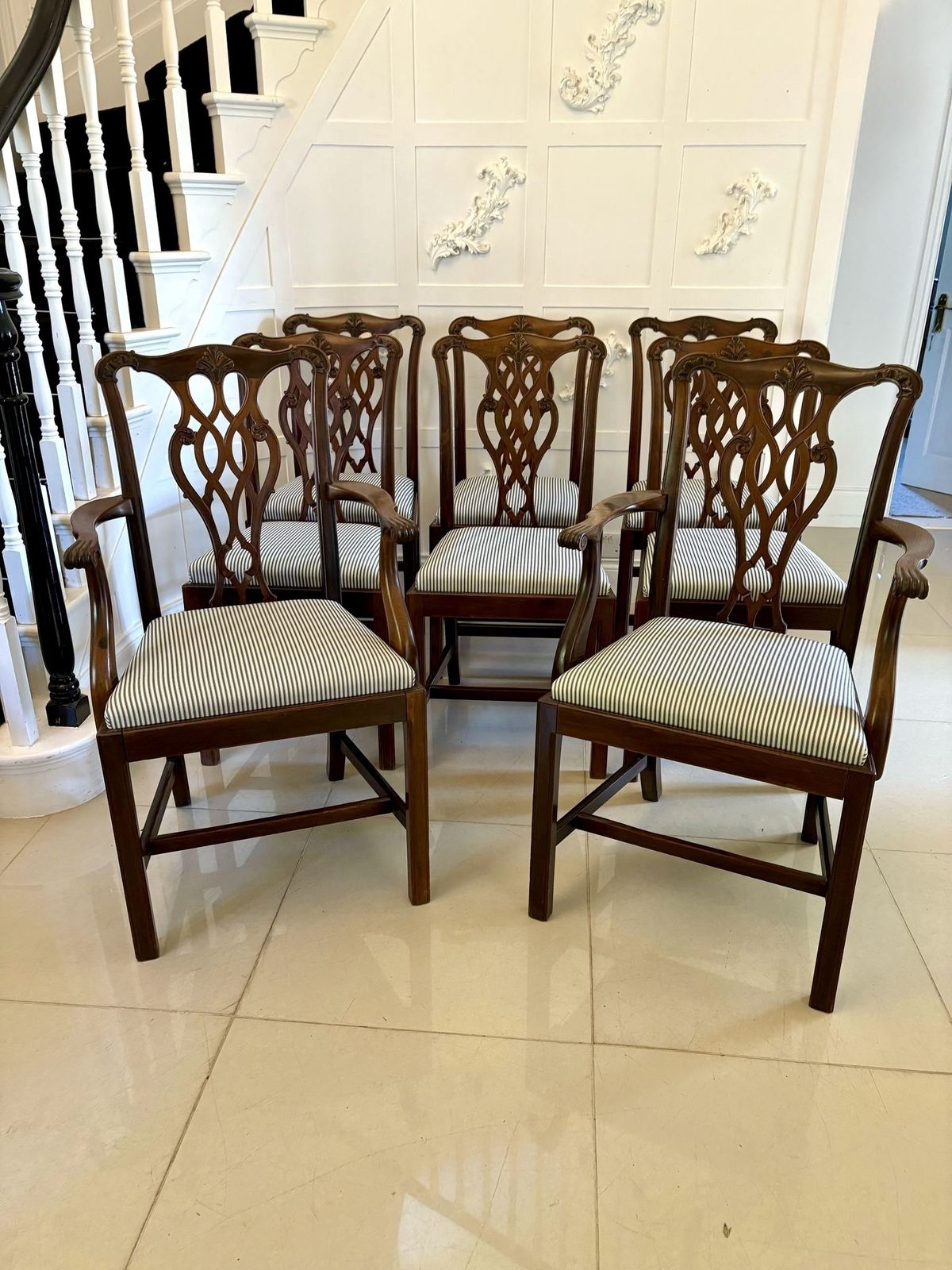 Furniture Set Of 8 Antique Early 20th Century Quality Mahogany Dining Chairs photo