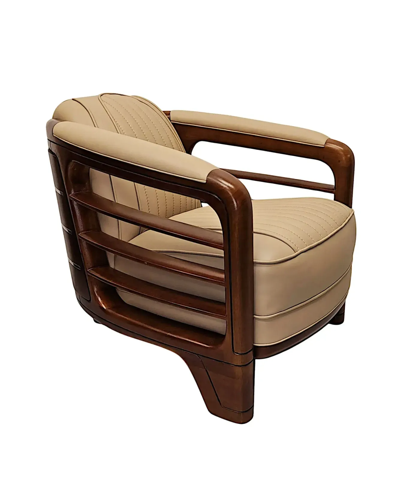 A Very Fine Art Deco Design Leather And Cherrywood Armchair photo for sale