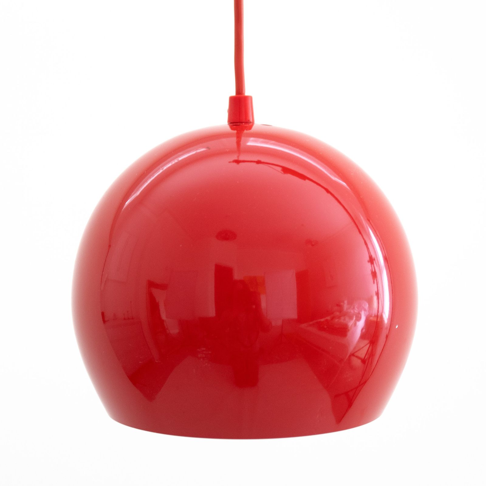 Danish Space Age Ball Pendant Light In Glossy Red, 1960s