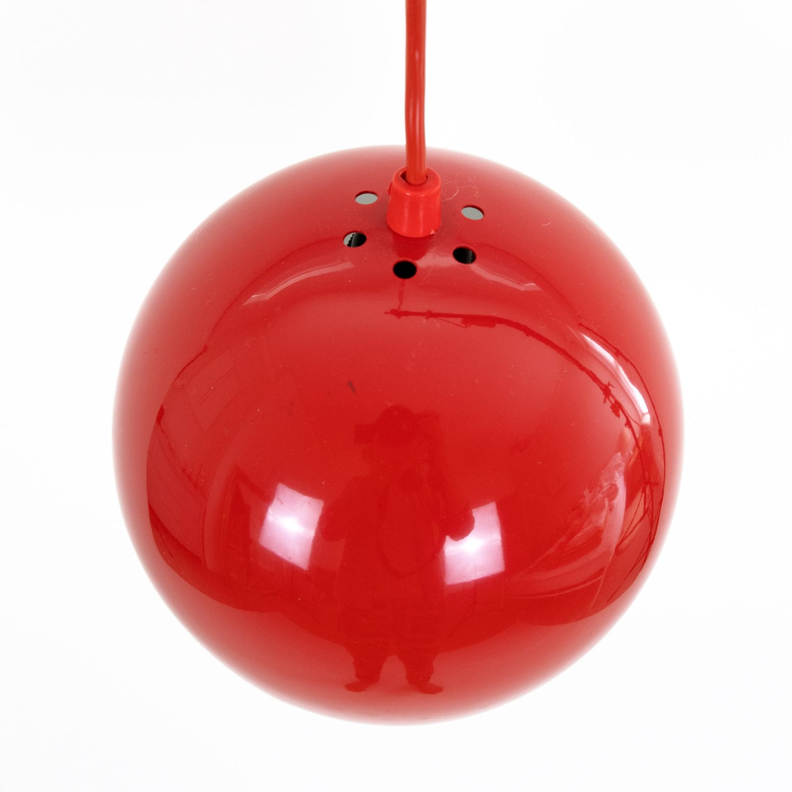 Danish Space Age Ball Pendant Light In Glossy Red, 1960s photo vintage