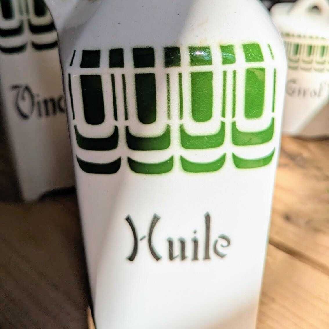 A Pair Vintage French Faience Art Deco Oil & Vinegar Jugs Dating From The 1930s Kitchenalia photo for sale
