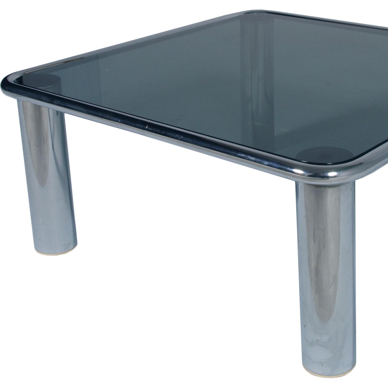 Mid Century Modern Chrome Coffee Table Glass Fumè Top Mario Bellini For Cassina photo for sale