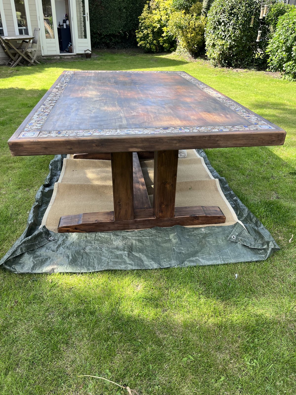 A Unique Bespoke/Custom Made 8 Seater Dining Table With A Mosaic Edging. photo buy
