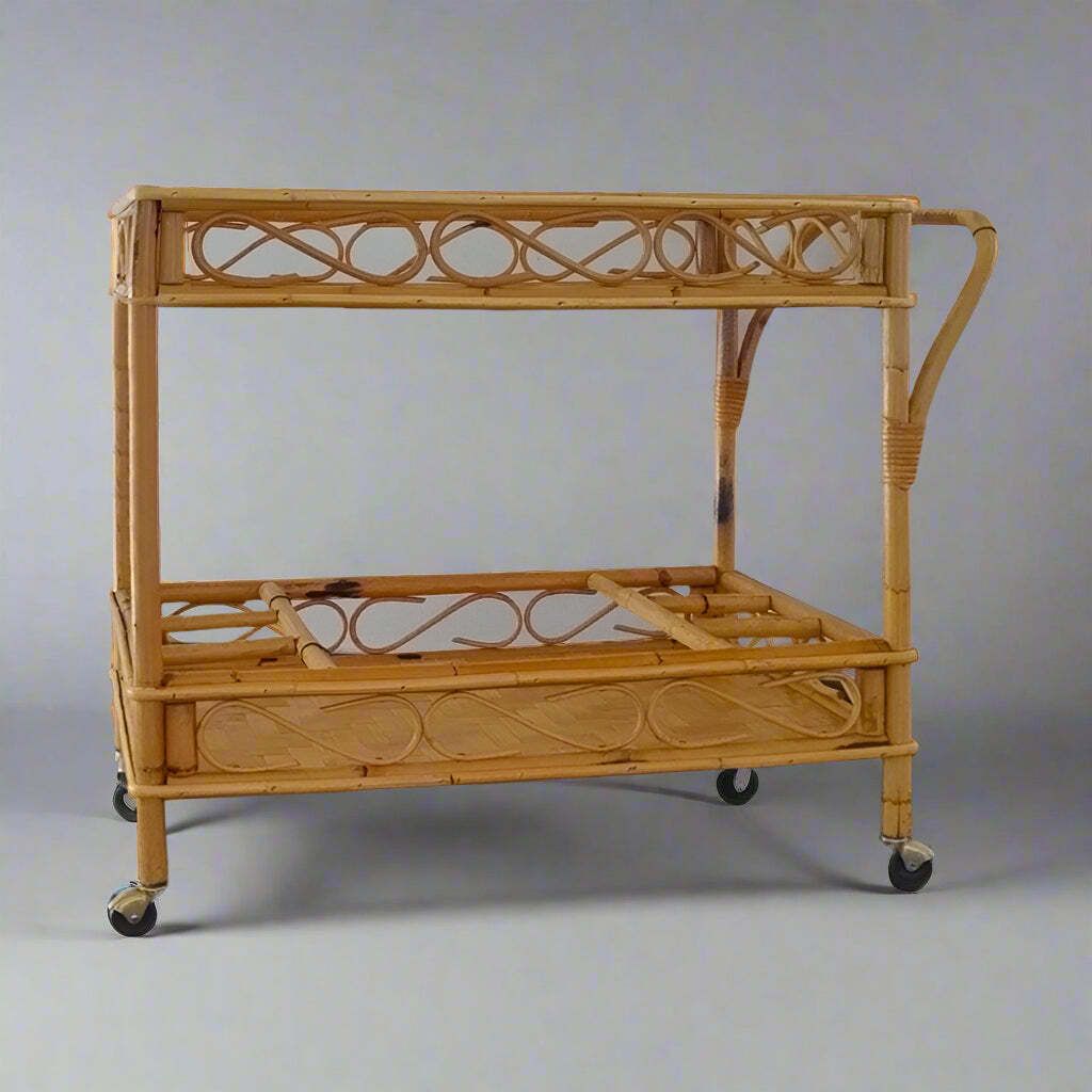 1960s Gorgeous And Elegant Serving Bar Cart In Bamboo & Rattan By Franco Albini. Made In Italy photo 1459.0