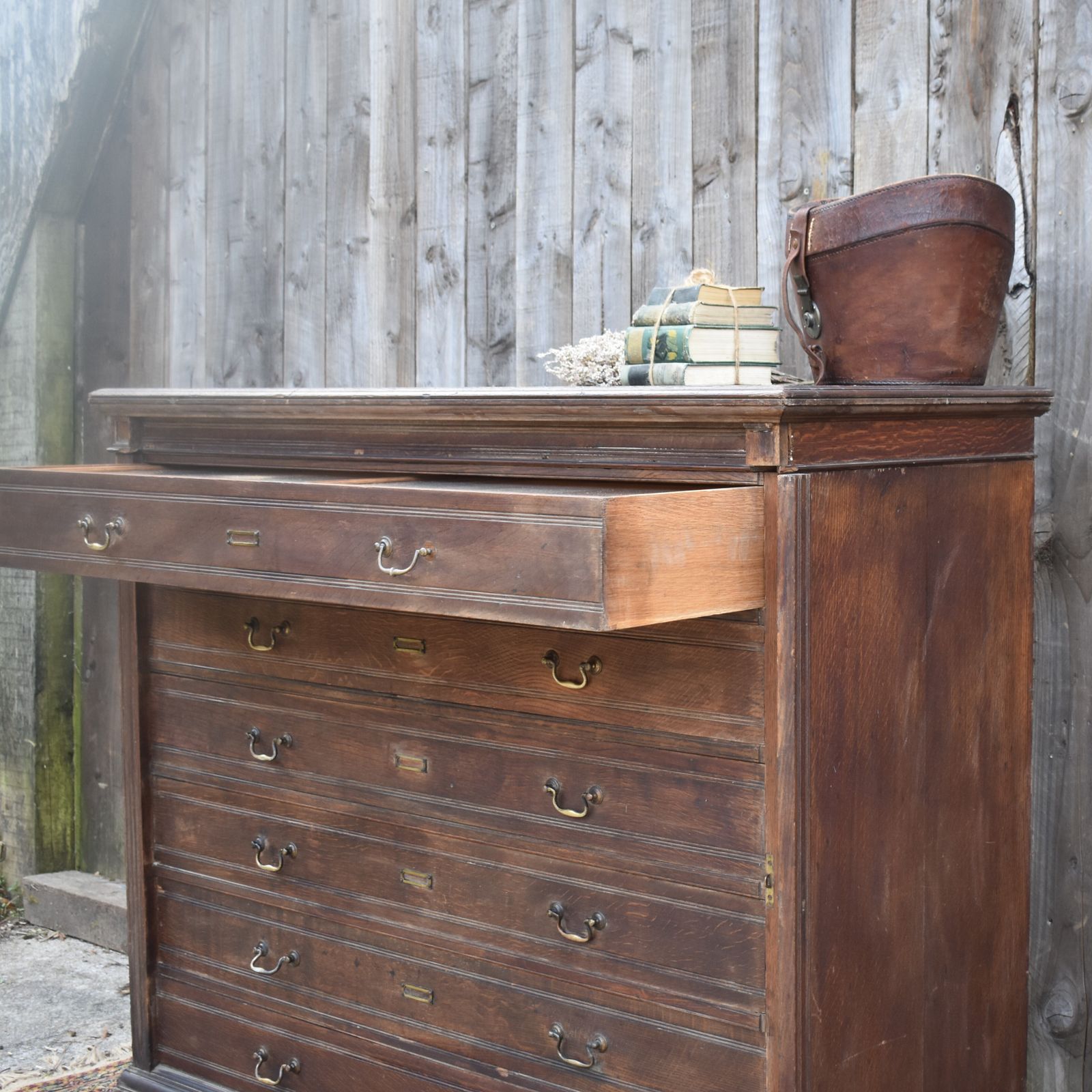 Antique Museum Collector's Cabinet Haberdashery Shop Display Oak Bank Of Drawers photo vintage