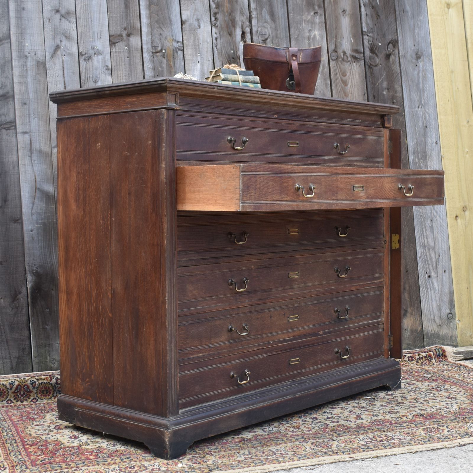 photo for sale Antique Museum Collector's Cabinet Haberdashery Shop Display Oak Bank Of Drawers