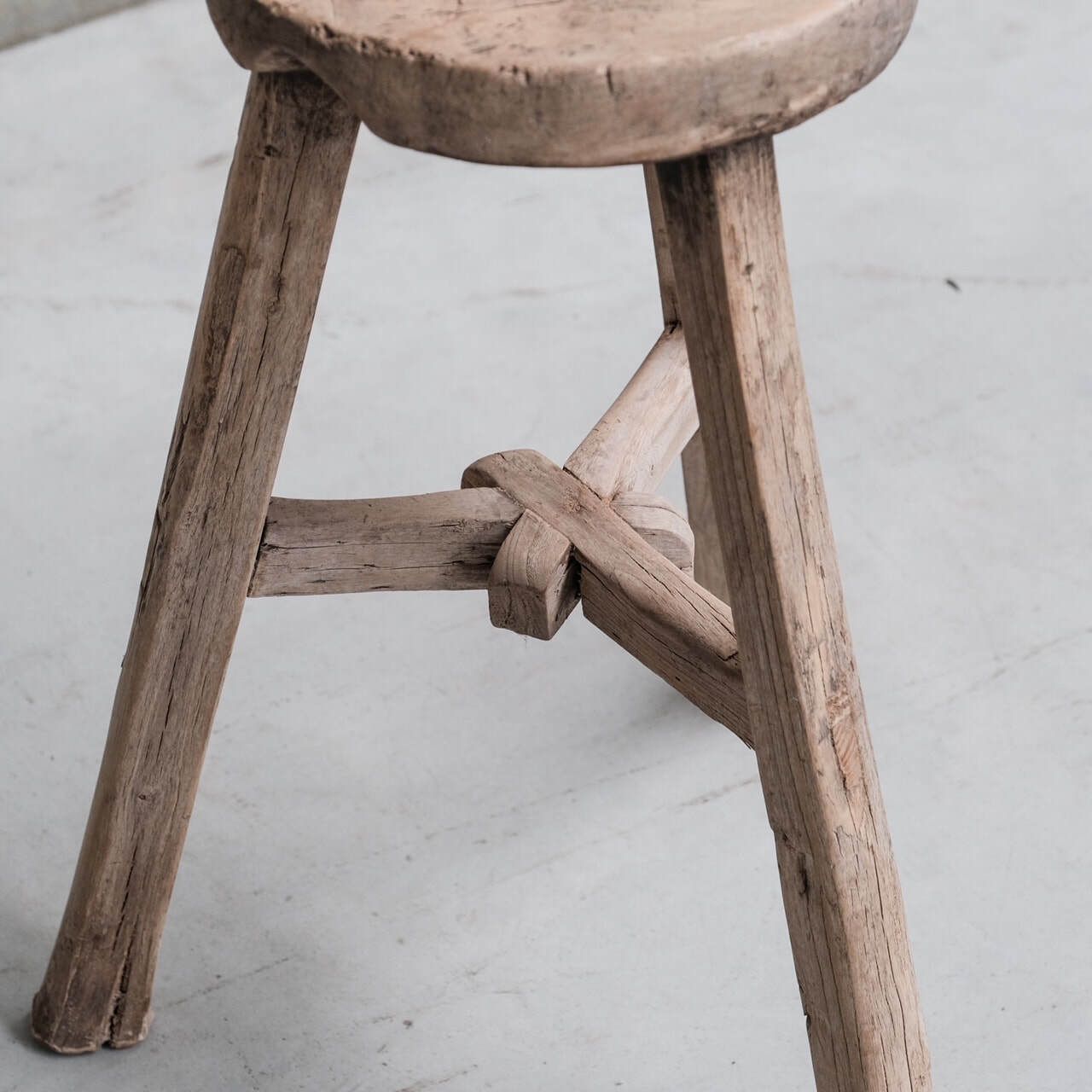 Primitive Mid Century French Wooden Stool Or Side Table photo Furniture