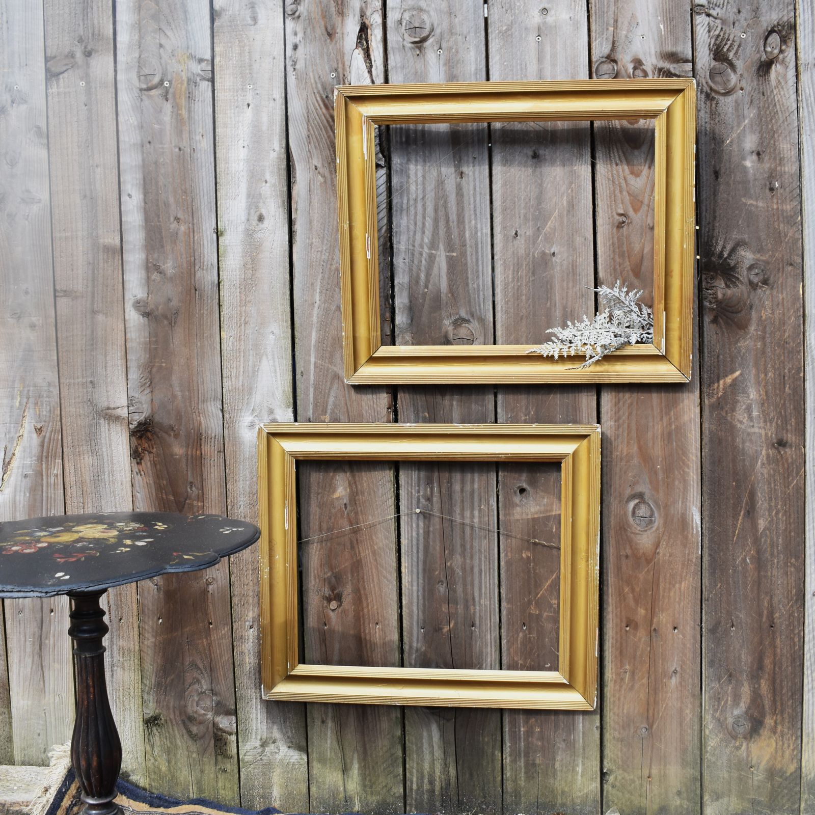 Antique 20th Century Salvaged Gilt Gold Painted Wooden Gallery Wall Frame Pair photo furniture