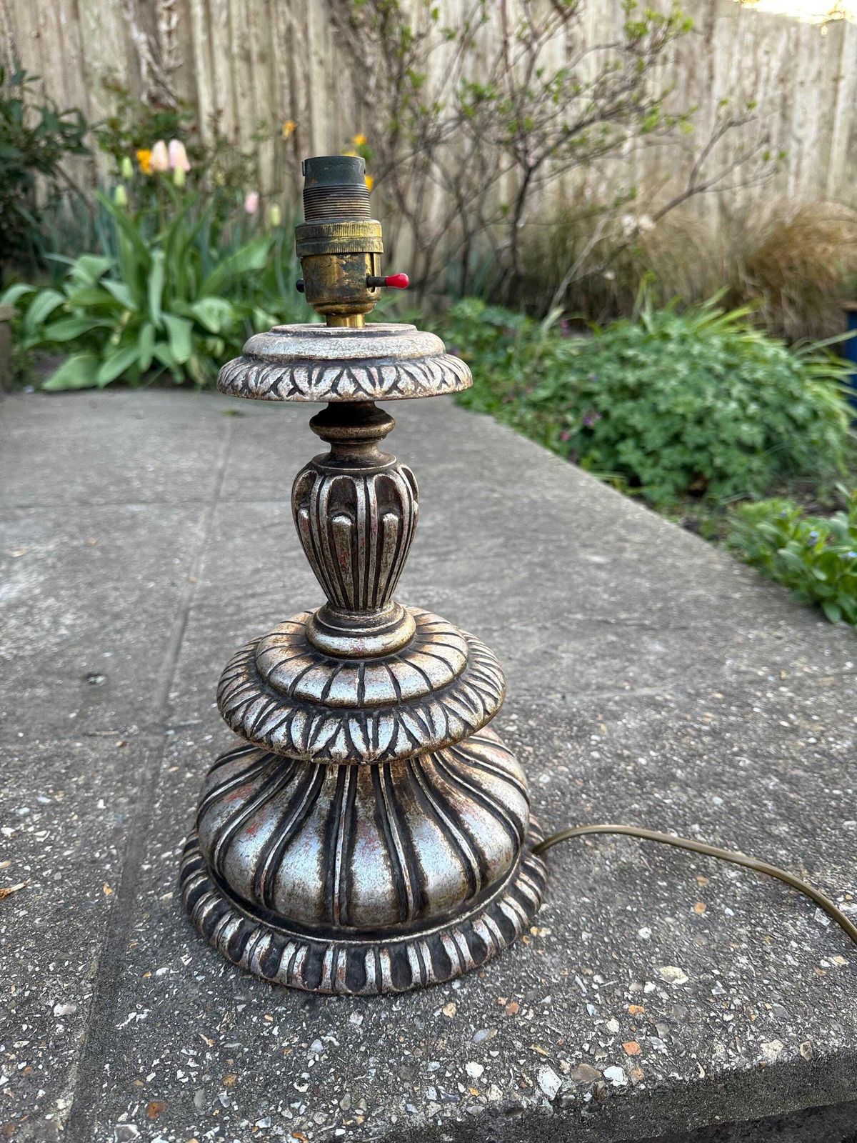 photo furniture Rare Baroque Style Vintage Large Silver Table Lamp   1960s/70s Retro Wooden Painted Lamp, Neo Classical Table Lamp, Working, Tested