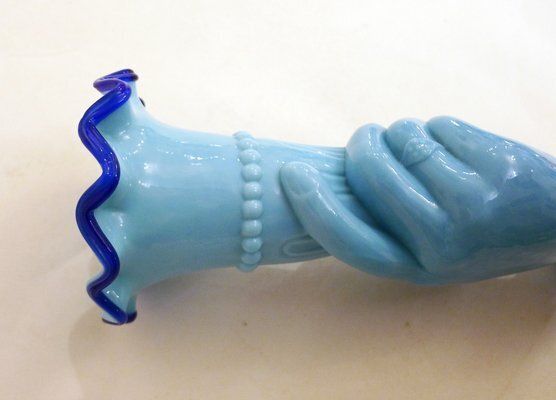 Main Au Cornet Vase In Molded Blue Opaline Glass From Valléerysthal, France, Early 20th Century photo furniture