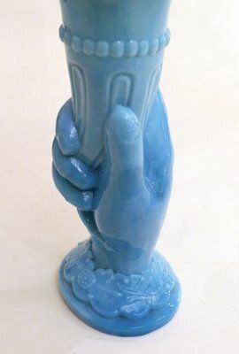 photo furniture Main Au Cornet Vase In Molded Blue Opaline Glass From Valléerysthal, France, Early 20th Century