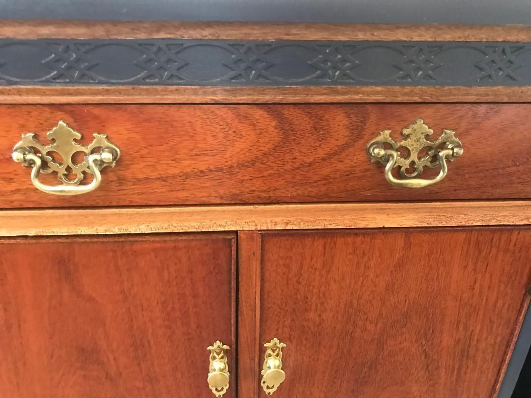 Pair Of Cabinets, Georgian Style, Oak And Mahogany With Beautiful Deep Blue Accents photo furniture