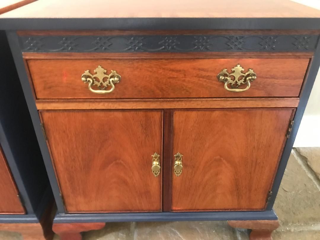Pair Of Cabinets, Georgian Style, Oak And Mahogany With Beautiful Deep Blue Accents photo Furniture