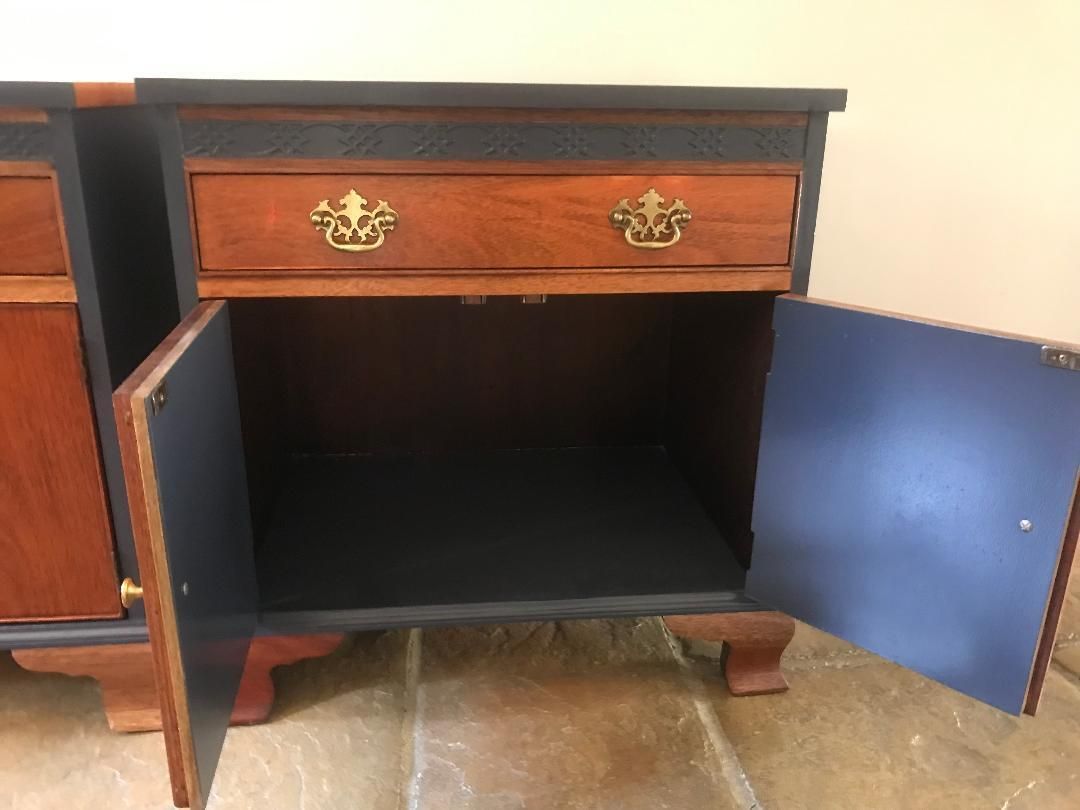 Pair Of Cabinets, Georgian Style, Oak And Mahogany With Beautiful Deep Blue Accents photo 190.0