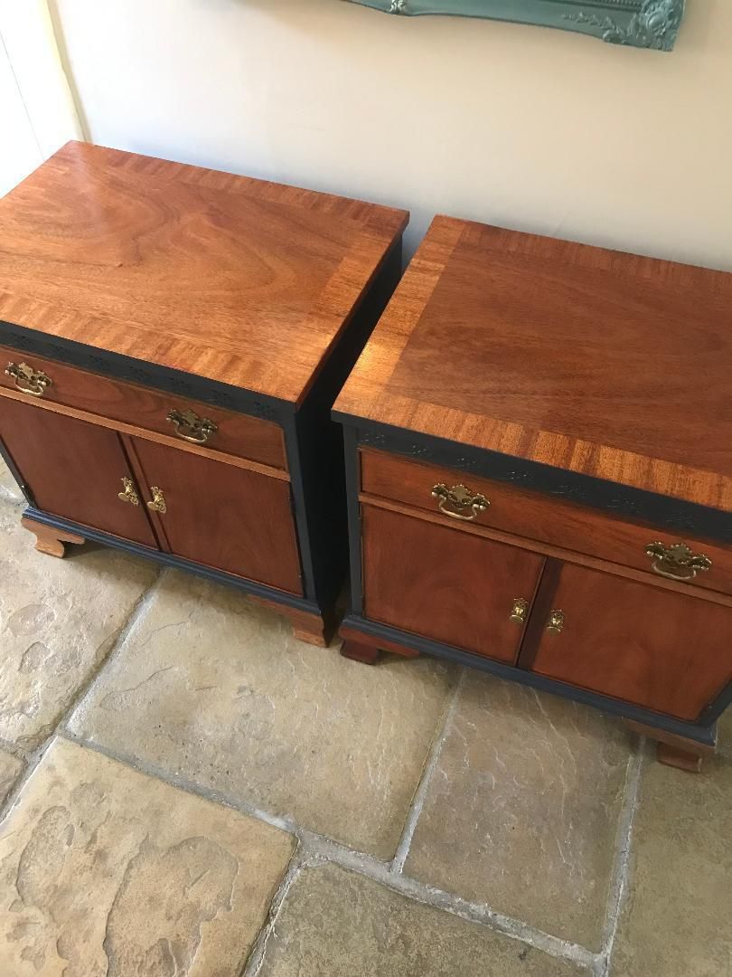 Pair Of Cabinets, Georgian Style, Oak And Mahogany With Beautiful Deep Blue Accents photo vinterior