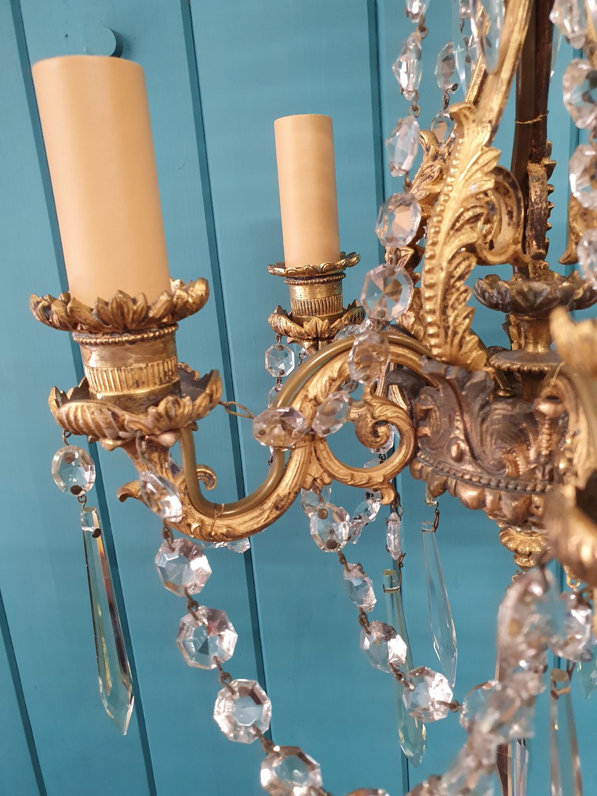 Early 20th Century Small Five Arm Chandelier With Swag And Drips 12" photo Lighting
