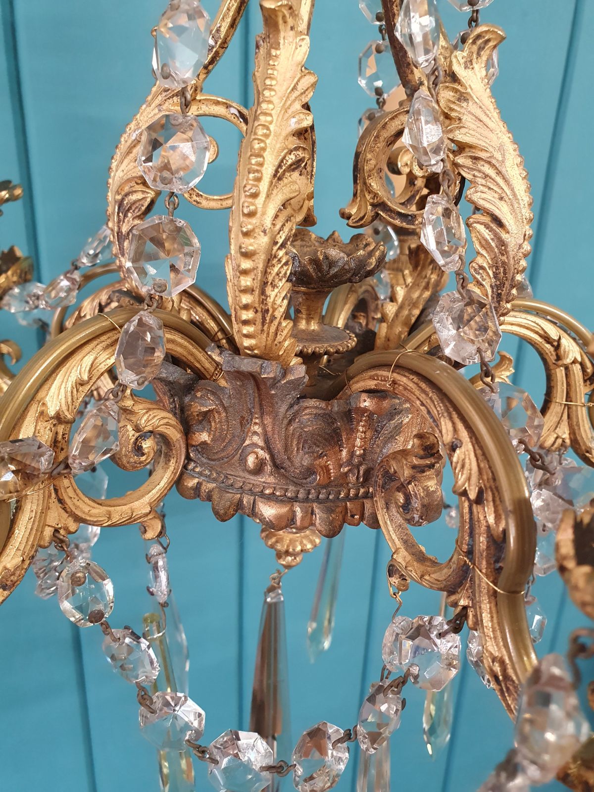 Early 20th Century Small Five Arm Chandelier With Swag And Drips 12" photo vinterior