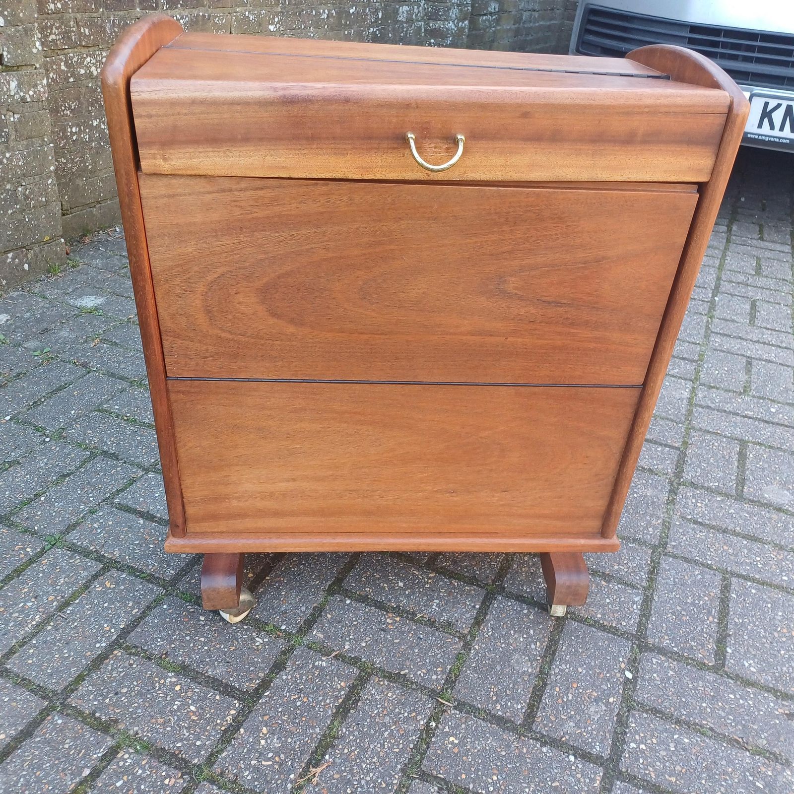 Genius Vintage Retro 1950s 60s Solid Wood Cocktail Drinks Trolley – Restored Mid Century Bar Cabinet, Atomic Design photo 275.0