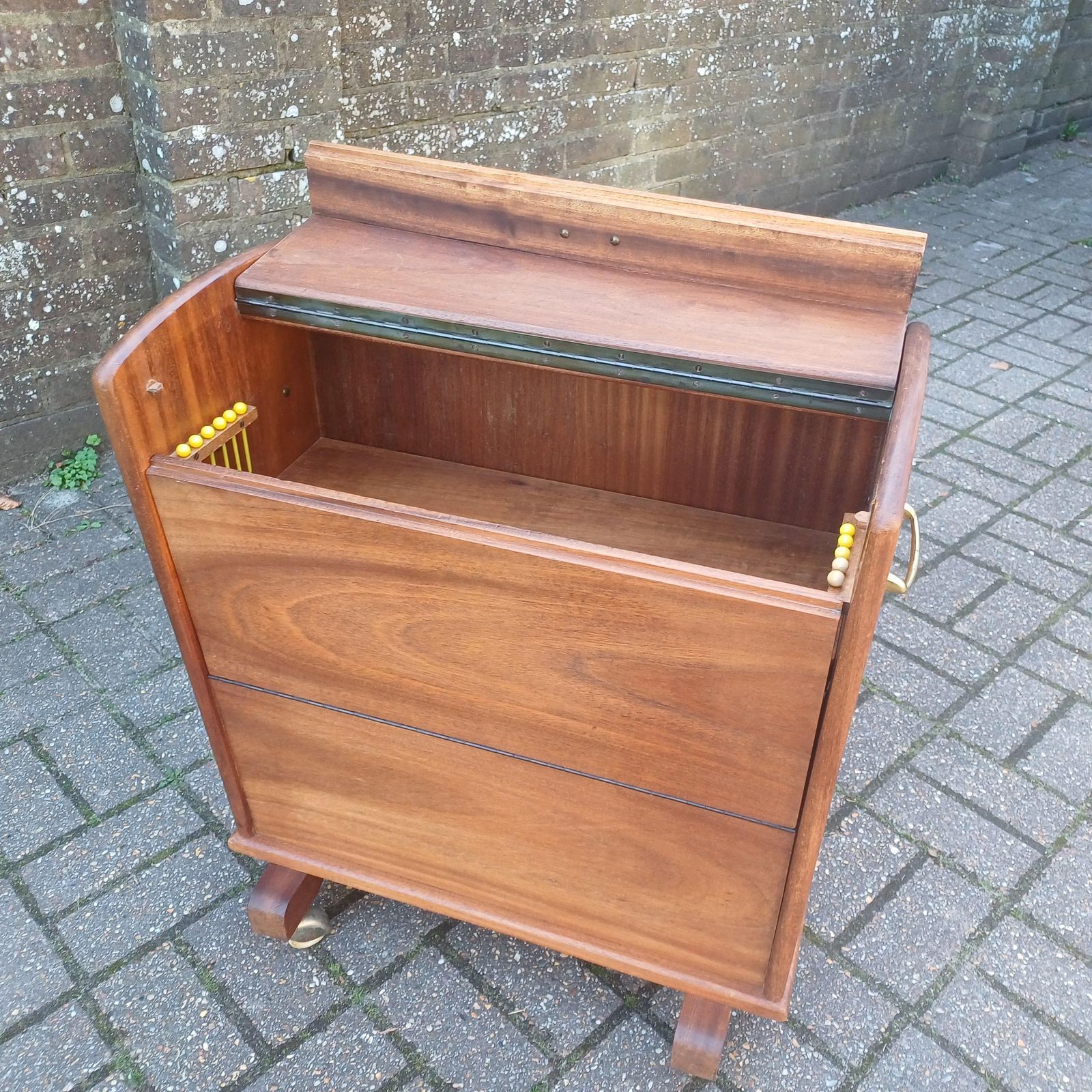 Genius Vintage Retro 1950s 60s Solid Wood Cocktail Drinks Trolley – Restored Mid Century Bar Cabinet, Atomic Design photo vinterior