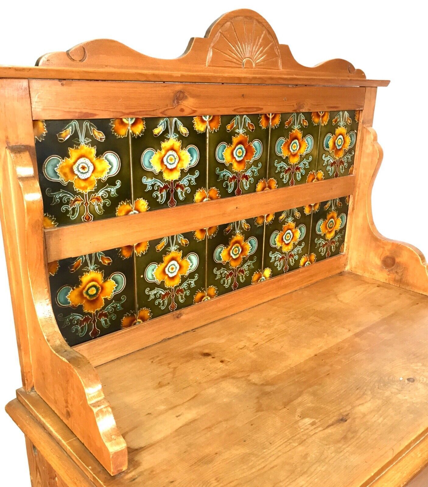Antique Victorian Pine Wash Stand Table With Art Nouveau Ceramic Tiles C.1890 photo Furniture