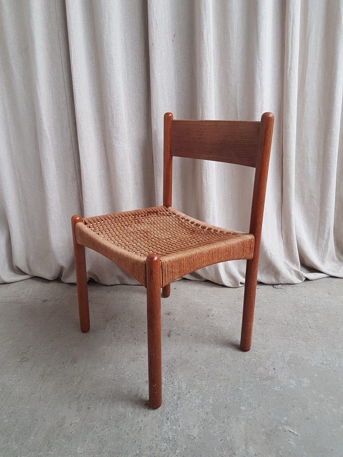 201.25 Vtg Mid Century Danish Papercord Dining Side Desk Chair Scandi Retro R803 photo