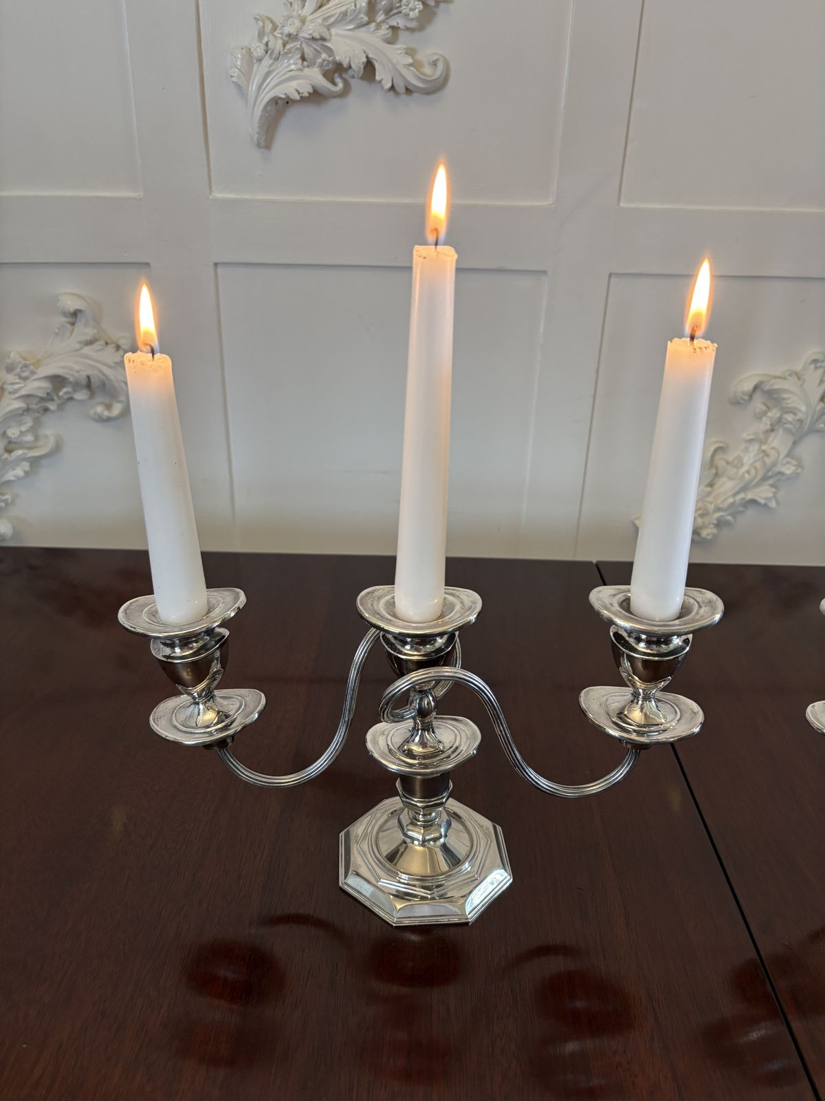 Pair Of Antique Early 20th Century Quality Silver Plated Candelabras photo furniture