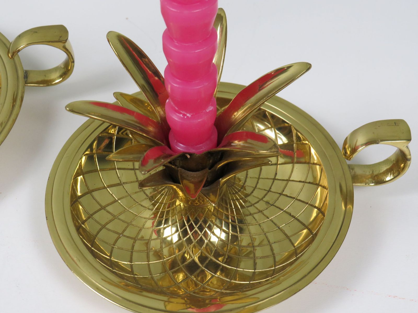 Elegant Pineapple Candlesticks In Lacquered Brass  (Set Of 2) photo Home Decor