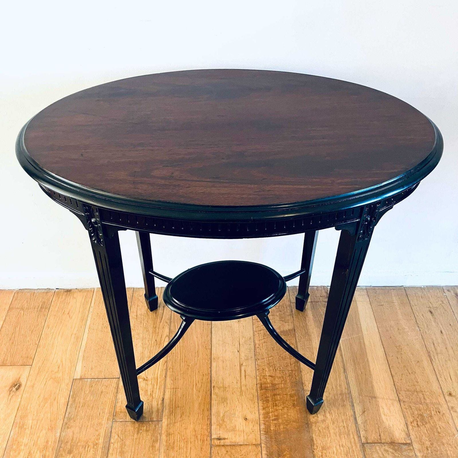 Vintage Black Gloss Dark Wood Contrast Lamp Stand Hall Table 78cm photo furniture