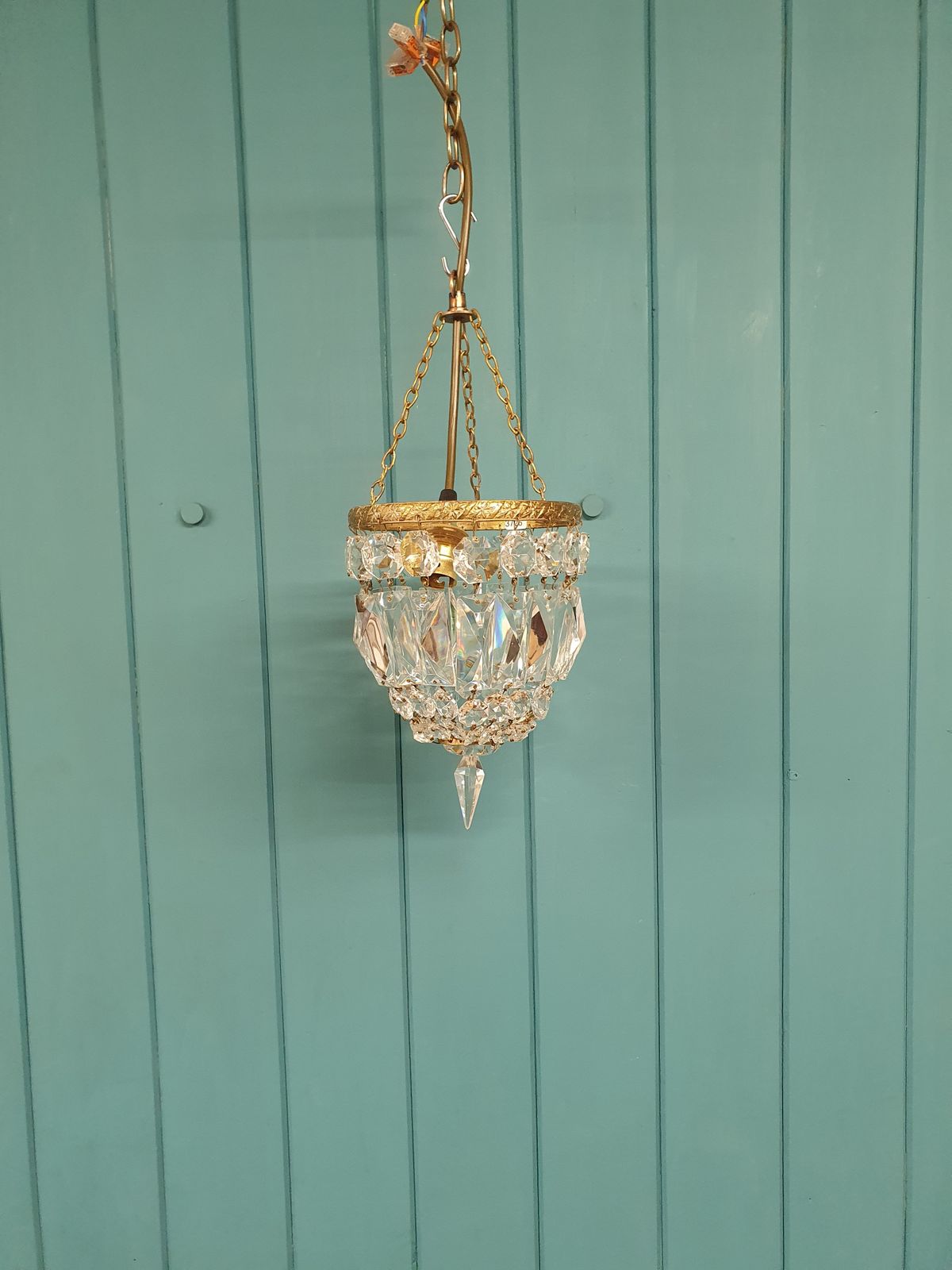 Early 20th Century Small Prism Bag Chandelier 6"