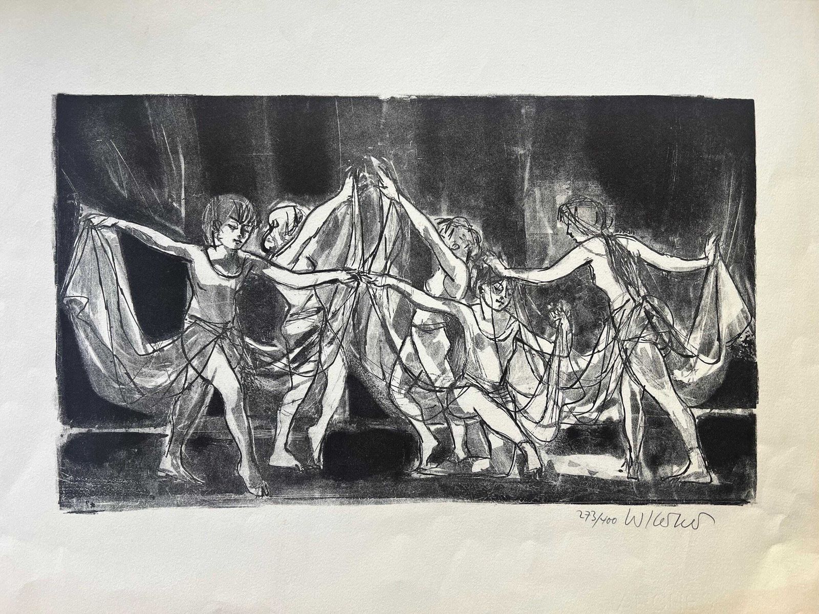 Mid Century 1960s Lithograph Print Signed By Artist, Modern Folk Decor, Classical Mythology Artwork Wall Decor   Ethereal Greek Fantasy Art photo vinterior