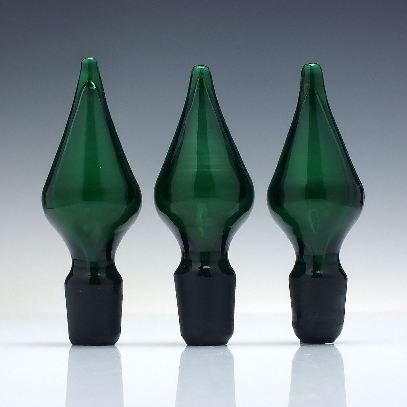 Set Three Tall 19th Century Green Glass Serving Decanters C1860 photo furniture