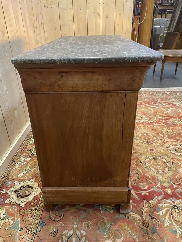Commode époque Louis Philippe Loupe De Noyer  Marbre Gris Veiné photo furniture
