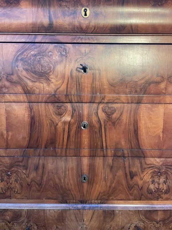 Commode époque Louis Philippe Loupe De Noyer  Marbre Gris Veiné photo Furniture