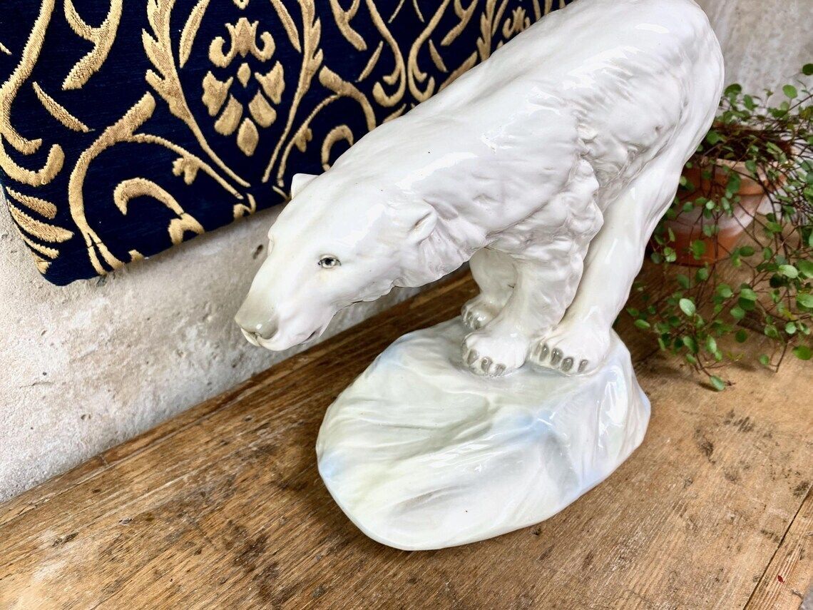 Large Amphora Czechoslovakia Polar Bear On Iceberg Statue photo for sale