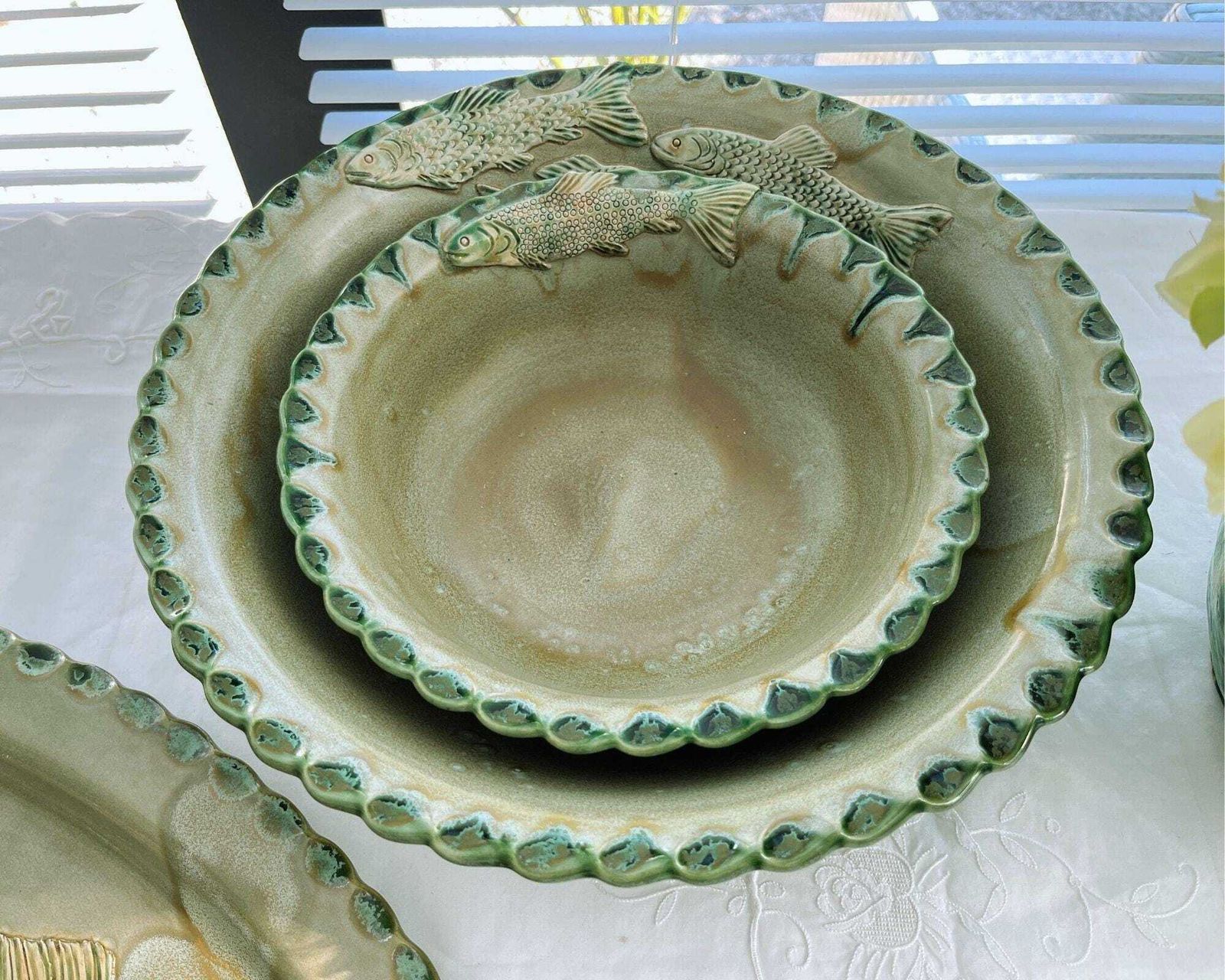 Keramisch Visservies | 20 Delig | Groen Xl | Spanje, Handgemaakt photo Woonaccessoires