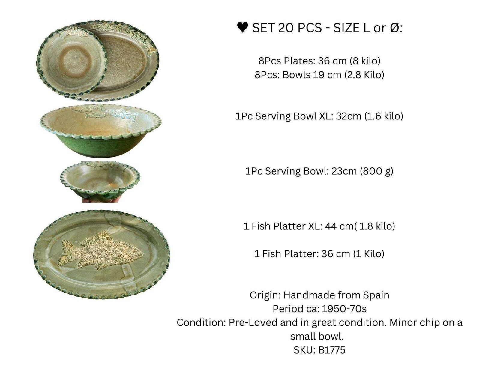 Keramisch Visservies | 20 Delig | Groen Xl | Spanje, Handgemaakt photo vinterior