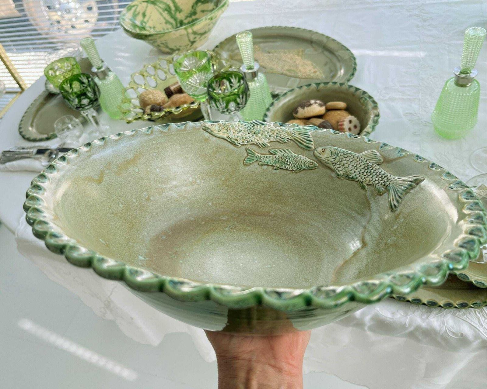 photo for sale Keramisch Visservies | 20 Delig | Groen Xl | Spanje, Handgemaakt