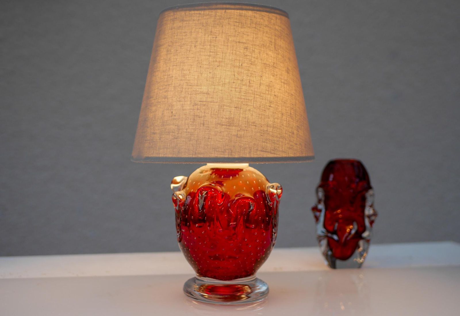 A Bright Red Crystal Glass Lamp By Börne Augustsson For åseda, Sweden photo Lighting